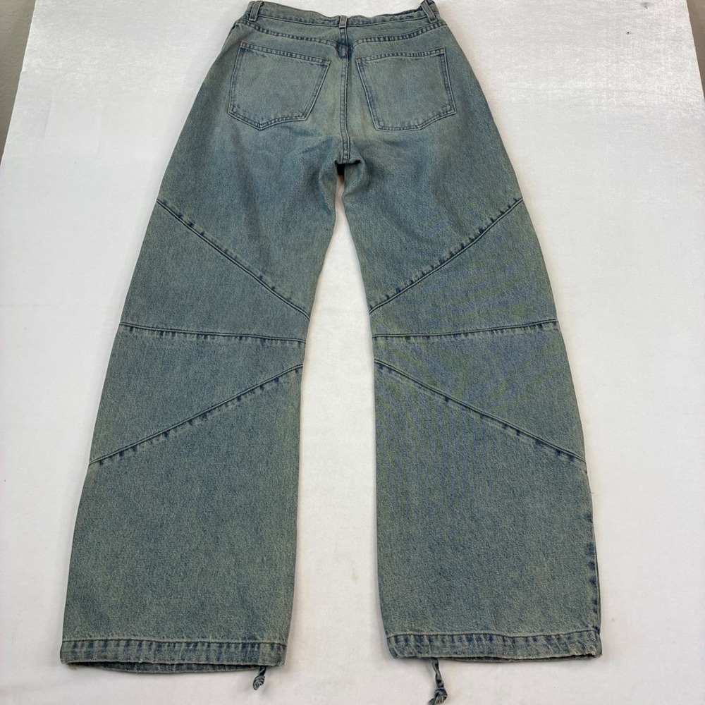 EB Denim Wide Leg Jeans Womens 28 Blue Paneled Drawstring Hem Streetwear Baggy - Picture 7 of 9